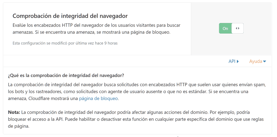 Comprobación de integridad del navegador en Cloudflare