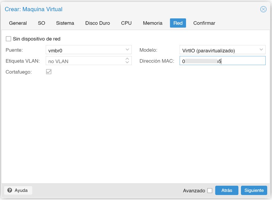 Configuración de red VM en Proxmox v6