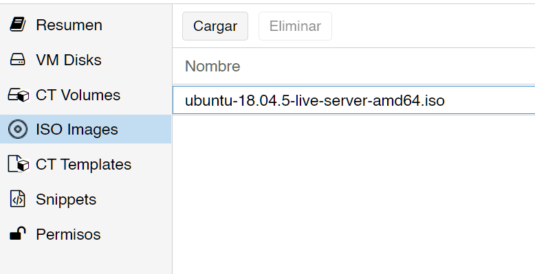 Ubuntu ISO image en Proxmox v6